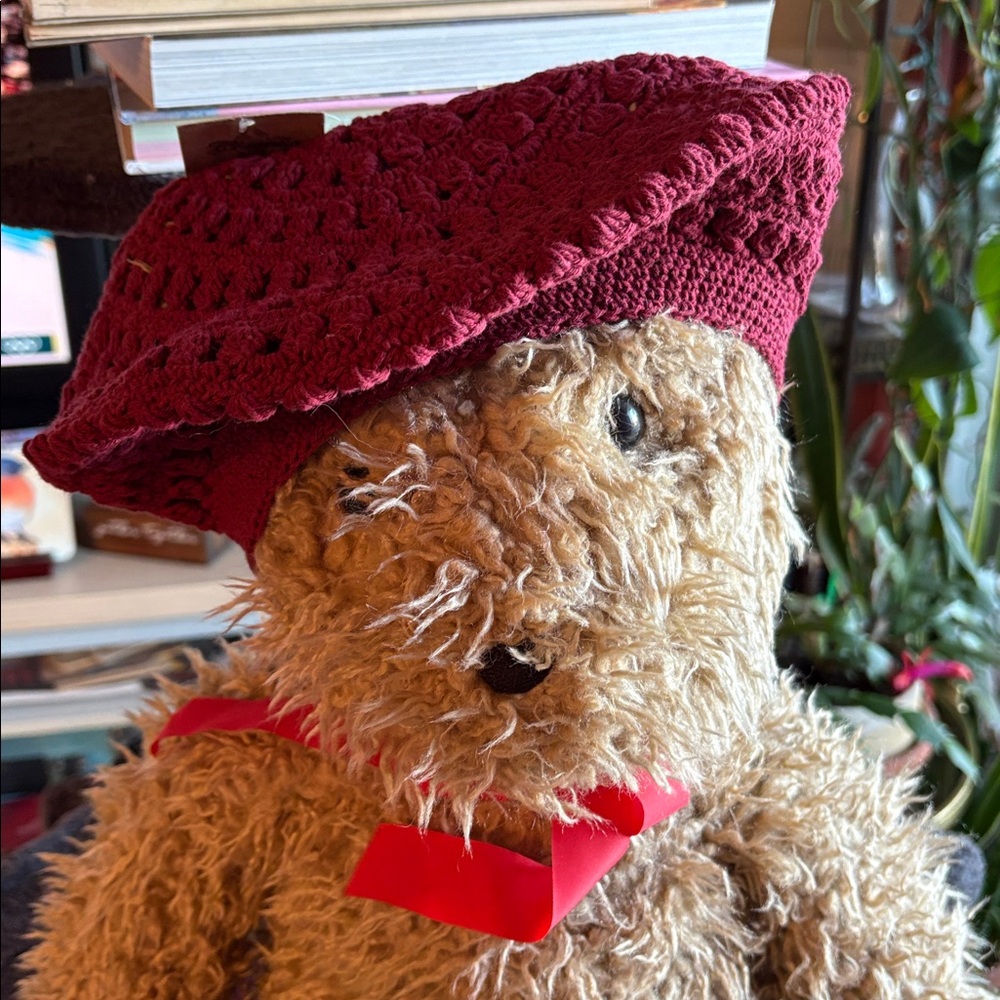 NWT Cheveux HandMade crochet beret in rust/red 100% Cotton cute! Bear not 4 sale